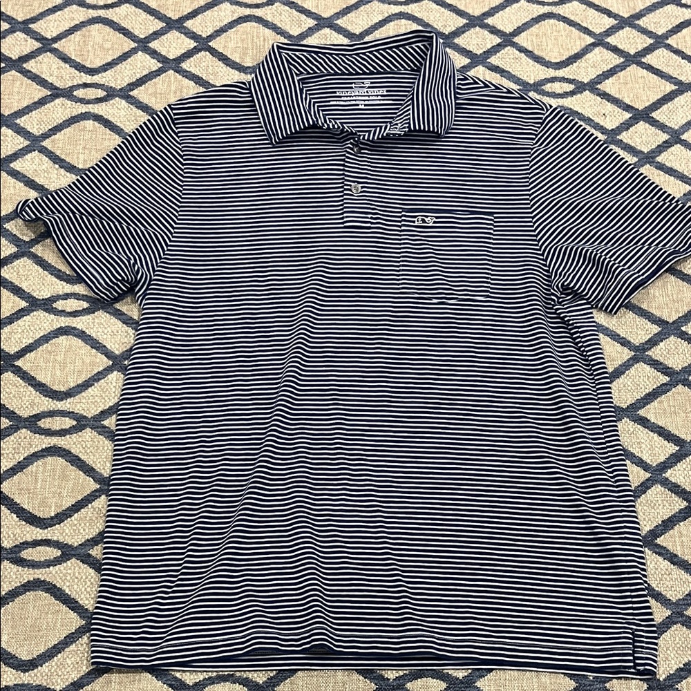 Vineyard Vines Navy and White Striped Polo Shirt